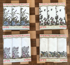 Vintage Ladies Handkerchiefs-Set Of Three-In Original Box-Floral Prints-Cotton
