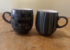 Set of 2 Denby “Jet” Dots& Stripes  Mugs/Cups Black, Green, Gray,blue 10 ounce