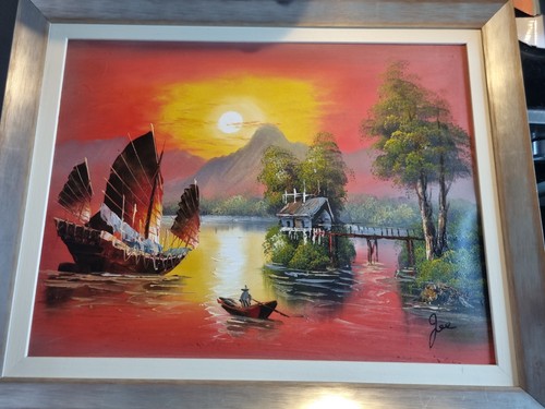 Framed oil painting - framed, featuring