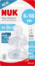 NUK First Choice+ Teats for Baby Bottles 6-18 Months Flow Control - 2 Count - UK