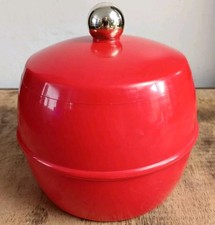60s Ice Bucket Vintage Insulex Red Plastic  Storage Barrel Retro Party Bar 