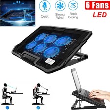 6 Powerful Fans Laptop Cooler Stand For 12-17" Quiet Gaming Cooling Pad Mat Tilt