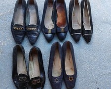 5 x Ladies' SALVATORE FERRAGAMO Blue Black Bow Shoes Flat Heels UK7 Used