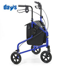 Lightweight Aluminium Tri Wheel 3 Wheeled Walker With Shopping Bag - Blue