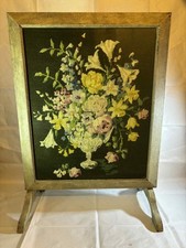 Vintage 1930's Tapestry Floral Folding Wooden Fire Screen Coffee Table