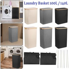 Large Laundry Hamper Basket with Lid Bamboo Handle Washing Bin Organiser