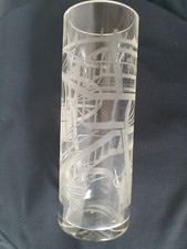Interesting cylindrical tall vase with lovely frosted design