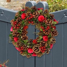 36cm Christmas Wreath Festive Hanging Scarlet Red Outdoor  Wreath Garland