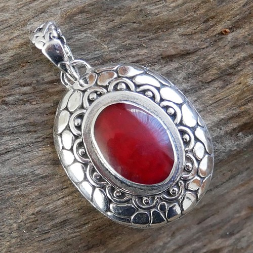 Oval red coral pendant 925 - red,