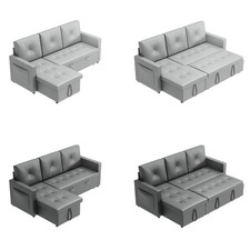 Grey Corner 3 Seater Sofa Bed with Storage Couches Pull Out Recliner Sleeper