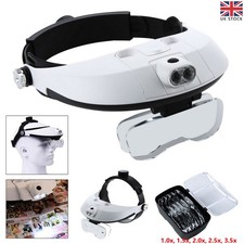 Professional Headband W/ 2 LED Light Jeweler Magnifier Magnifying Glass Loupe UK