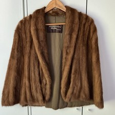 Vintage Higbee Fur Stole Cape Soft Mink Real Fur Brown Monogram 50s Medium