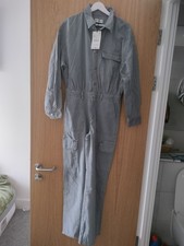 Zara Grey Blue Denim Cotton Jumpsuit M £59.99 2024 New