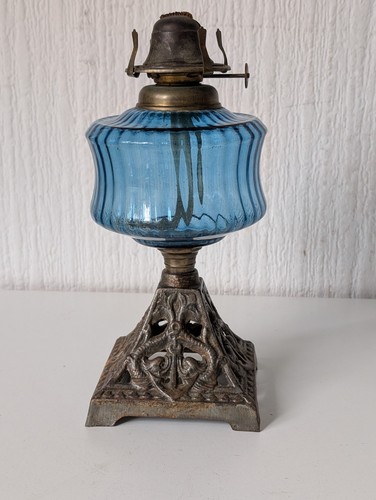 Antique blue glass oil - blue, lamp