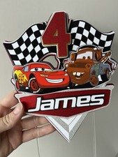 Lightening McQueen Personalised Cake Topper Name Age Birthday Glitter Tow Mater