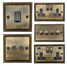 G&H Roped Antique Brass MAB3 Light Switches, Plug Sockets, Dimmers, USB, Toggles