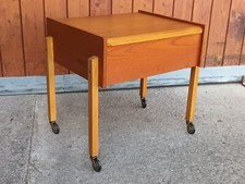 Teak Sewing Table Vintage Sideboard Retro Jewelry Box Sewing Cart Danish 60s 7