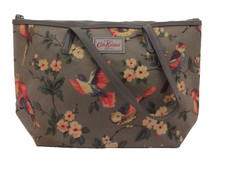 Women's Cath Kidston Tote Bag Medium Taupe Floral Leather Trim Zip Lined Used F1