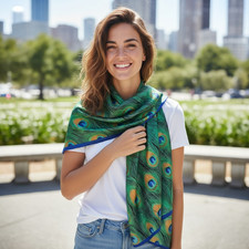 Lady Silk Scarf Peacock Feather Print Beach Towel Sunscreen Shawl Pashmina Hijab