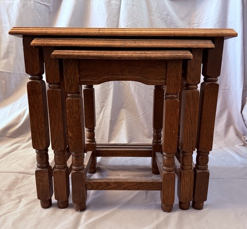 Vintage oak nest tables - 3,