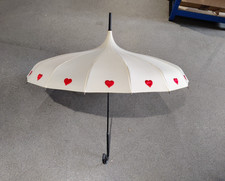 Parasol With Hearts White With Red Fabric Hearts Umbrella Wedding S6121