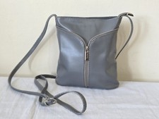 Vera Pelle Grey Leather Small Crossbody Shoulder Bag Made In Italy
