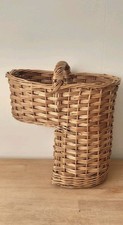 Wicker Stair Basket Vintage Handmade Brown Curved With Carry Handle Step 