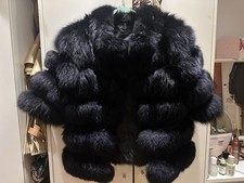Black Real Fox Fur Coat Size M