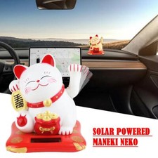 Solar Powered Chinese Maneki Neko Lucky Cat for Beckoning Fortune Gift Decor UK