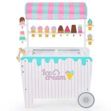 COSTWAY Kid Ice Cream Cart Play Ice Cream & Food Trunk Toy w/ 2 Wheels