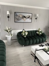 2x Three Seater Emerald Green Velvet Settees, Excellent Condition!