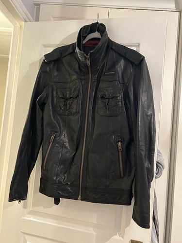 Superdry black leather jacket - black,