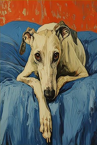 Greyhound sofa oil - greyhound, painting