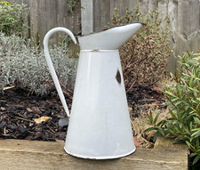 Vintage Kitchen Large Enamel Jug Flower Vase Utensil Storage Garden Planter