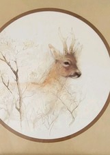 Framed Vintage 1970’s Print “ Deer In The Woods” By Danish Artist Mads Stage 13"