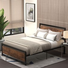 Double Size Metal Bed Frame Slat Support Bedstead Base w/ Headboard & Footboard