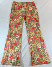 women's bell bottom hippie pants size XL floral multicolor elastic waist polyest