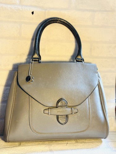 Grey large faux - grey, leather