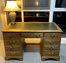 Vintage Pine double pedestal desk with leather top