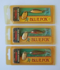 3 Vintage Rapala Vibrax Blue Fox Minnow Spin Fishing Lures (2) 1/8 (1) 3/16 oz