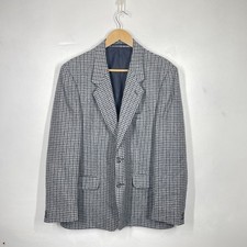 Vintage Burton Tweed Jacket Blazer Mens 40S Grey Wool Houndstooth 80s 90s