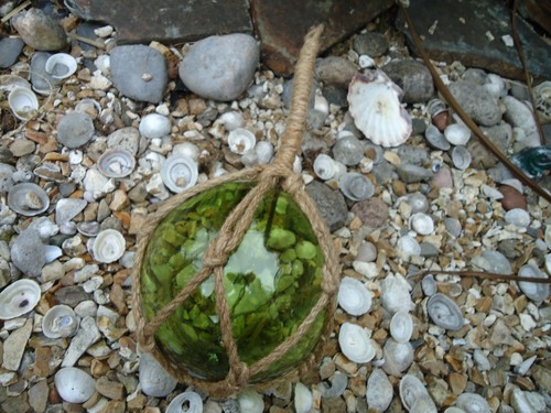 Large green glass - fishing, boat