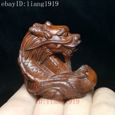 Japanese boxwood hand carved Dragon Figure statue Netsuke Desk Decoration Gift