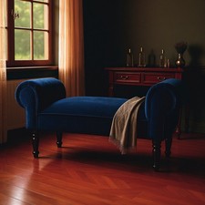 Blue Velvet Window Seat Bed End Sofa Chair Chaise Lounge Bench Pouffe Bedroom