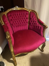 French Louis Pink Velvet Arm Chairs x 2 For £650
