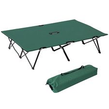 Outsunny Double Camping Folding Cot Outdoor Portable Sleeping Bed, Green