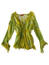 Rene Derhy Lime Green Yellow Sequinned Blouse Top M