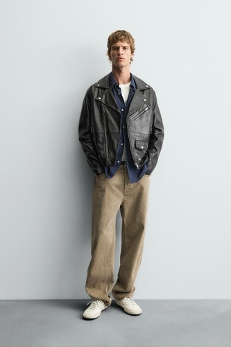 Zara man real leather biker - zara,
