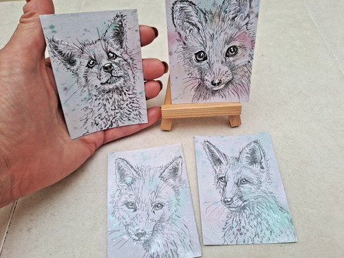 Fox cubs aceo originals - fox, not
