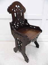 Antique Gothic Revival Oak hall chair cutout decoration vintage chair english